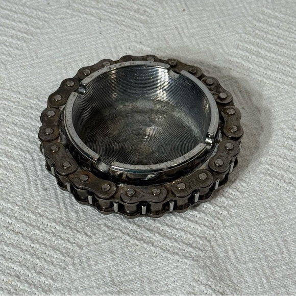 Other - VTG Metal Iron Chrome Cross Motorcycle Ashtray Handmade Metal Chain Style